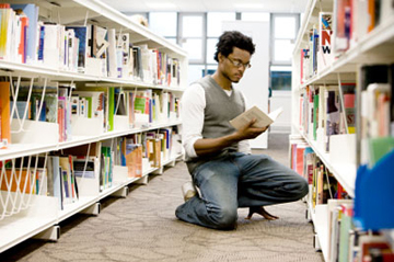 man in library